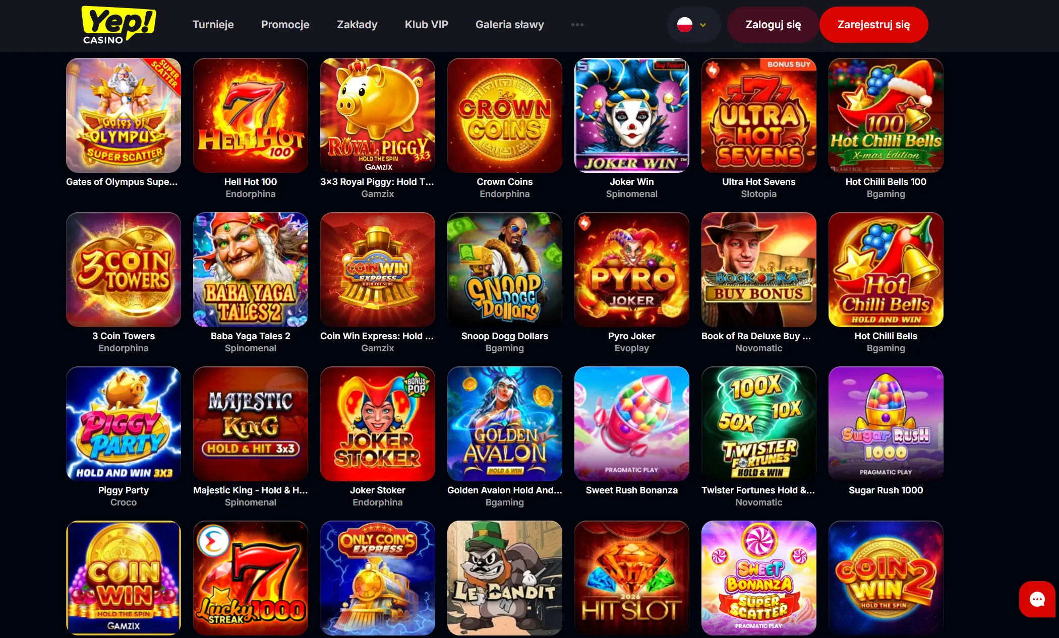 Gry objęte bonusem w Yep Casino no deposit bonus codes
